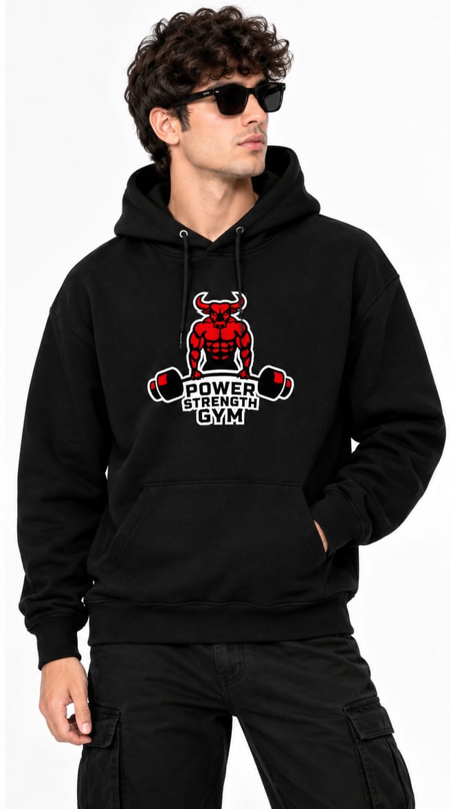 HKAY Premium Iron Bull Gym Jet Black 320 GSM Hoodie