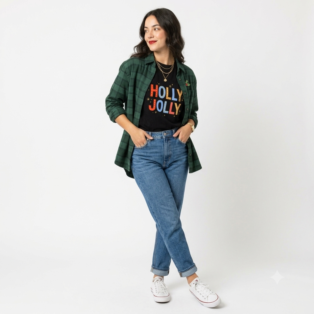 Holly Jolly Graphic T-Shirt – Black Festive Christmas Crewneck Tee