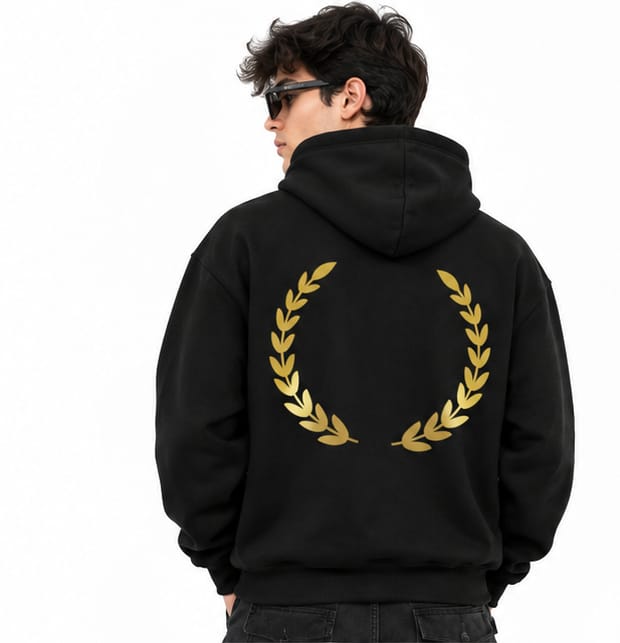 HKAY Premium Gold Laurel Jet Black 320 GSM Hoodie