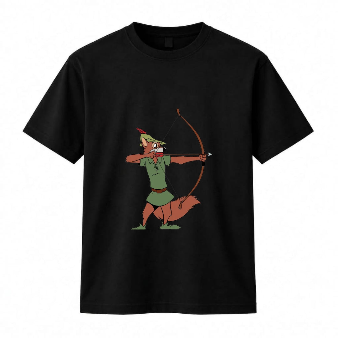 Robin Hood Fox Graphic T-Shirt – Black Streetwear Cotton Crewneck Tee