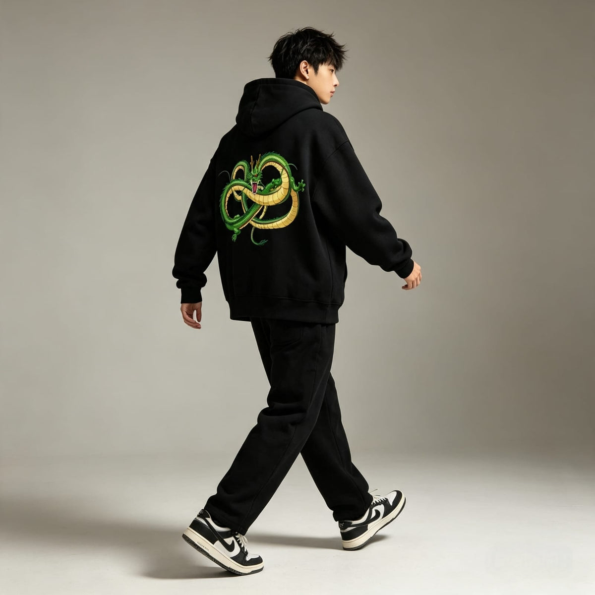 Shenron Dragon Graphic Oversized Hoodie – Japanese Anime Printed Black Hoodie
