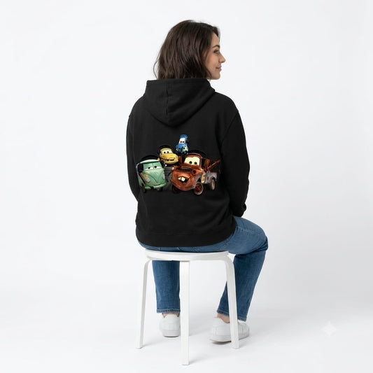 Radiator Springs Crew Heavyweight Black Hoodie | Disney Cars Character Graphic Sweatshirt