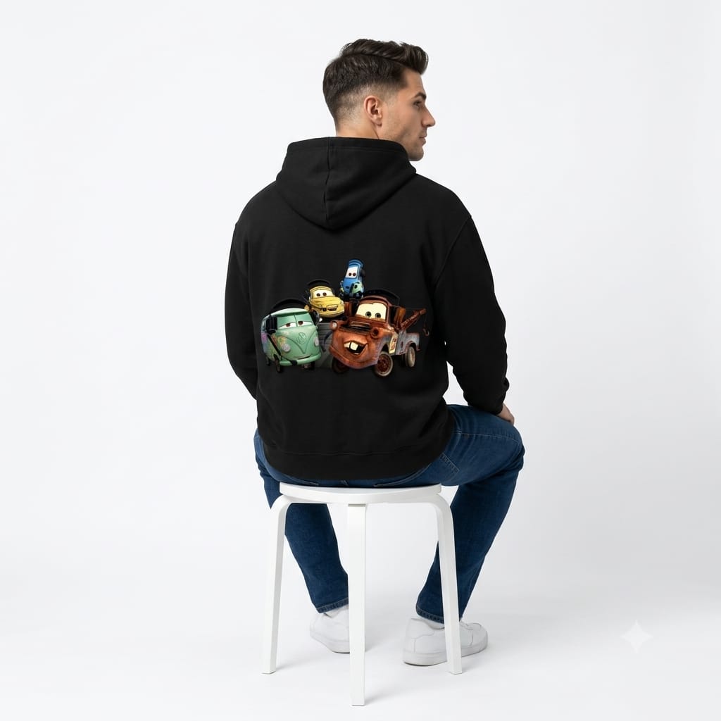 Radiator Springs Crew Heavyweight Black Hoodie | Disney Cars Character Graphic Sweatshirt