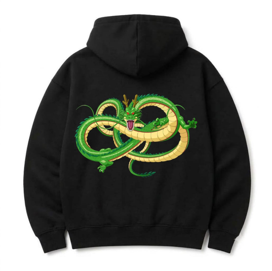 Shenron Dragon Graphic Oversized Hoodie – Japanese Anime Printed Black Hoodie