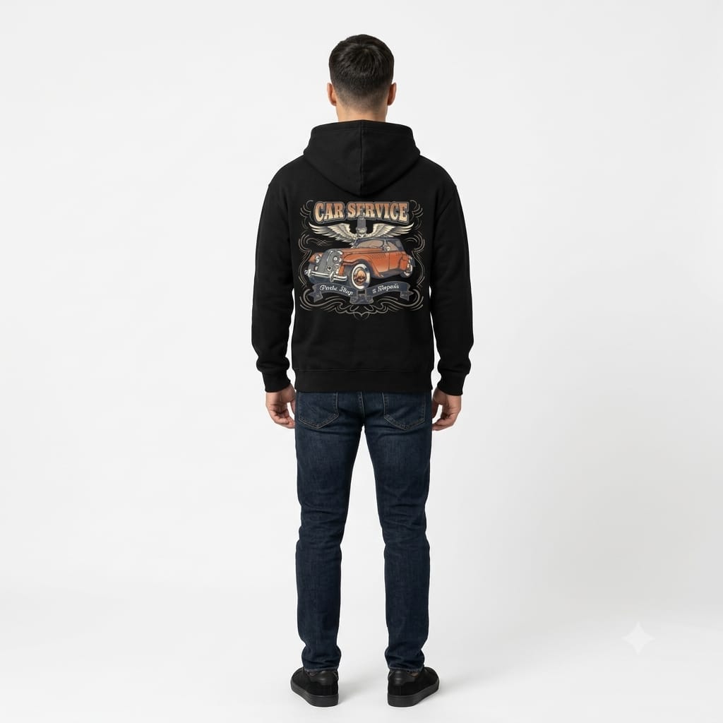 Vintage Car Service Hoodie | Classic Auto Graphic Sweatshirt