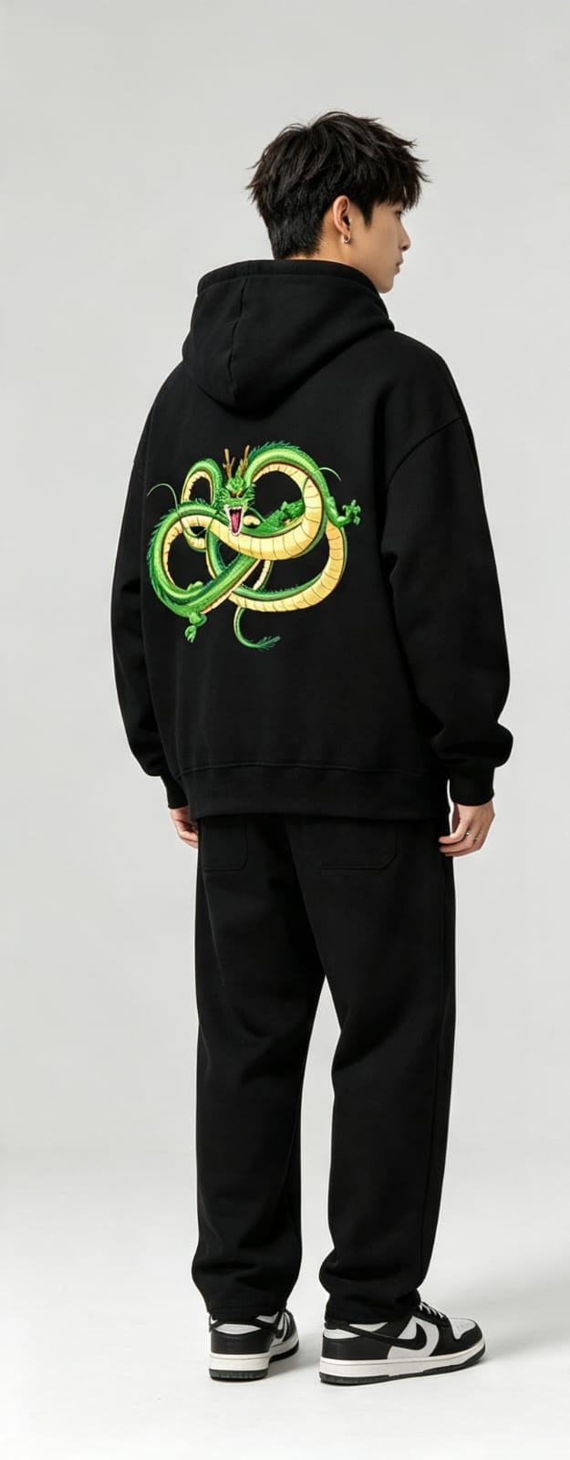Shenron Dragon Graphic Oversized Hoodie – Japanese Anime Printed Black Hoodie