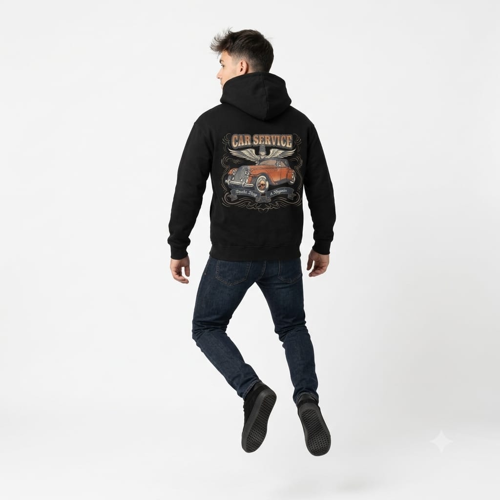 Vintage Car Service Hoodie | Classic Auto Graphic Sweatshirt
