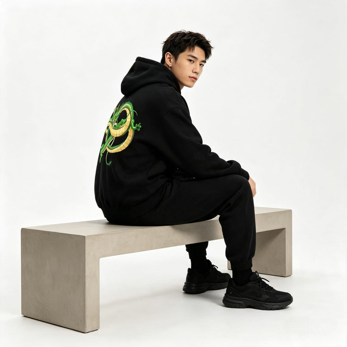 Shenron Dragon Graphic Oversized Hoodie – Japanese Anime Printed Black Hoodie
