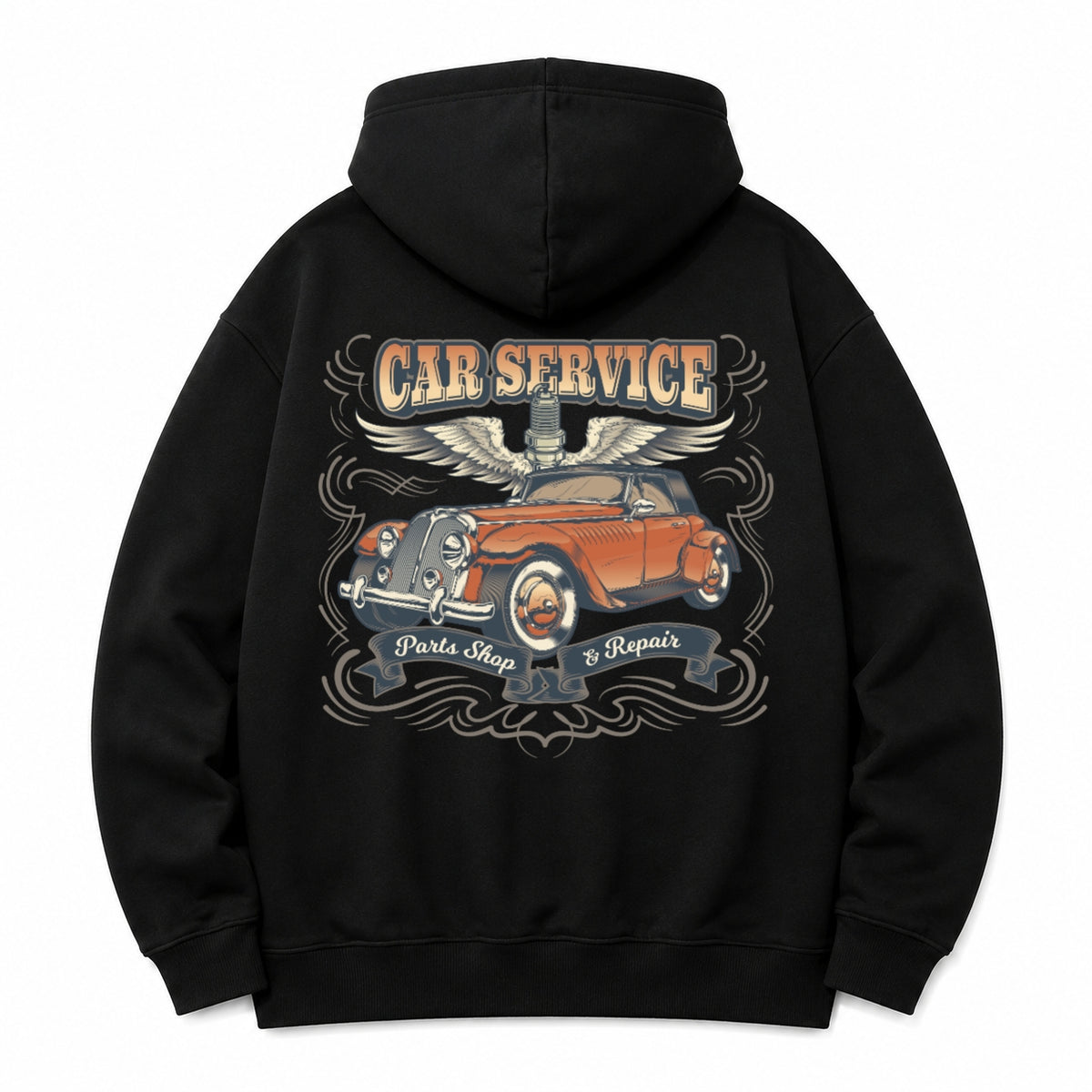 Vintage Car Service Hoodie | Classic Auto Graphic Sweatshirt