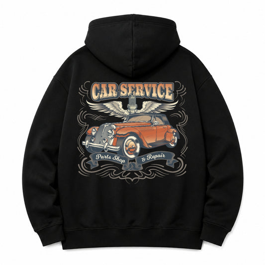 Vintage Car Service Hoodie | Classic Auto Graphic Sweatshirt