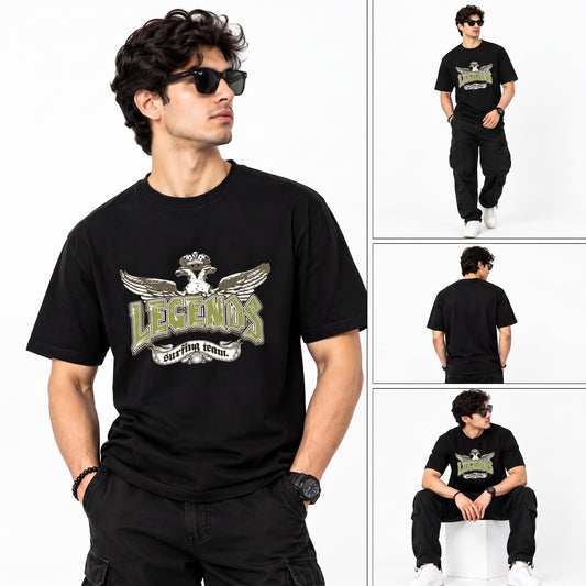 Men's Black "Legends Surfing Team" Graphic Print T-Shirt