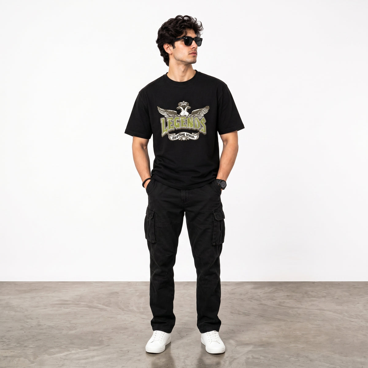 Men's Black "Legends Surfing Team" Graphic Print T-Shirt