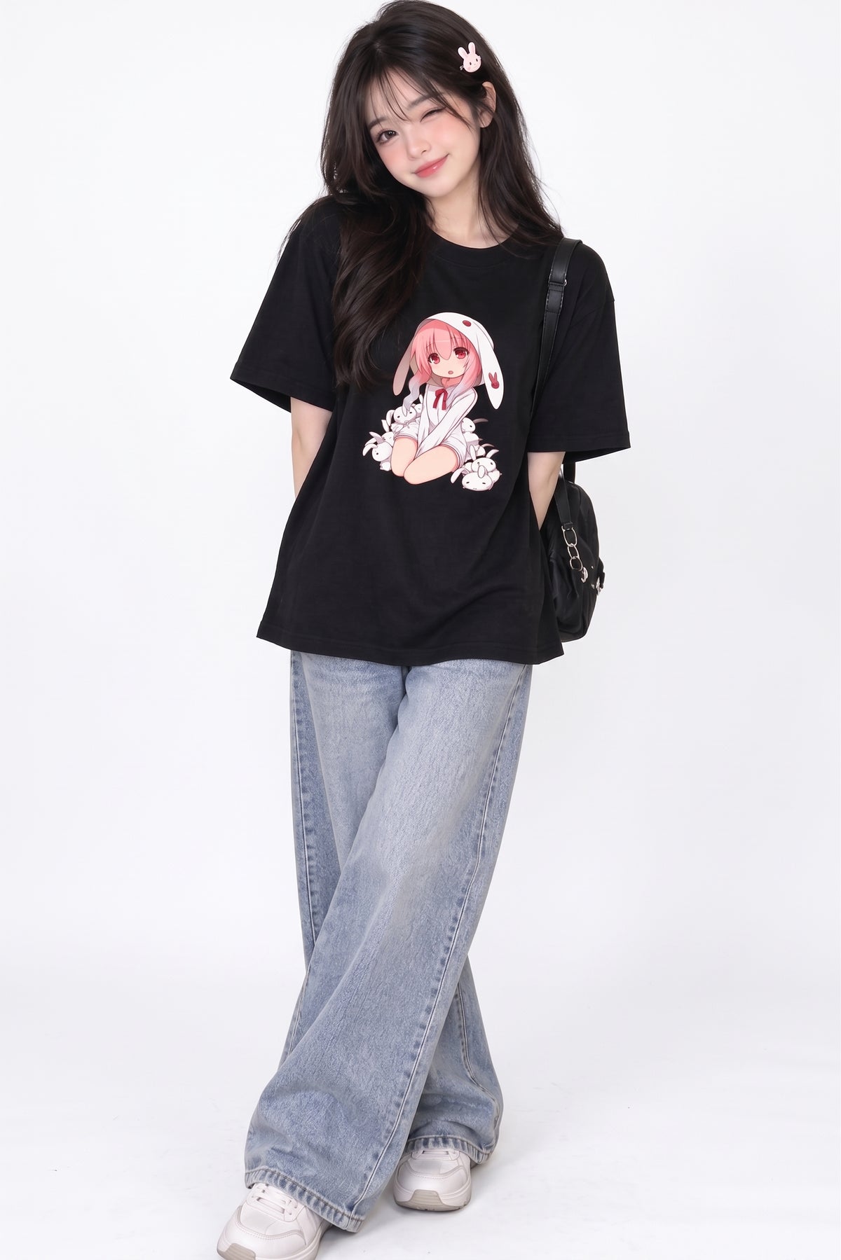 Oversized Anime Bunny Girl T-Shirt | Harajuku Kawaii Graphic Tee