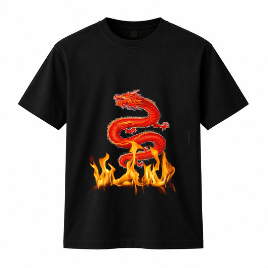 Men's Fire Dragon Graphic T-Shirt | Chinese Dragon Streetwear Black Tee
