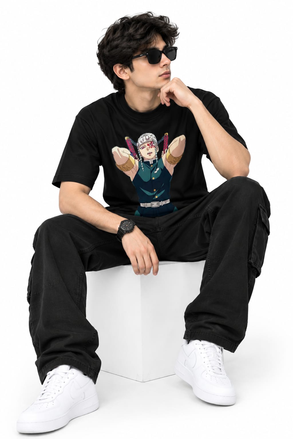 Demon Slayer Tengen Uzui Black T-Shirt – Sound Hashira Anime Graphic Streetwear Tee