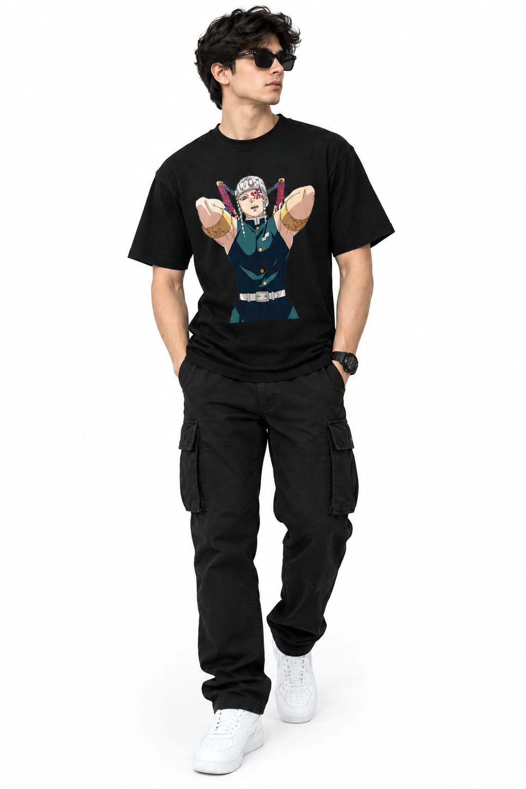 Demon Slayer Tengen Uzui Black T-Shirt – Sound Hashira Anime Graphic Streetwear Tee