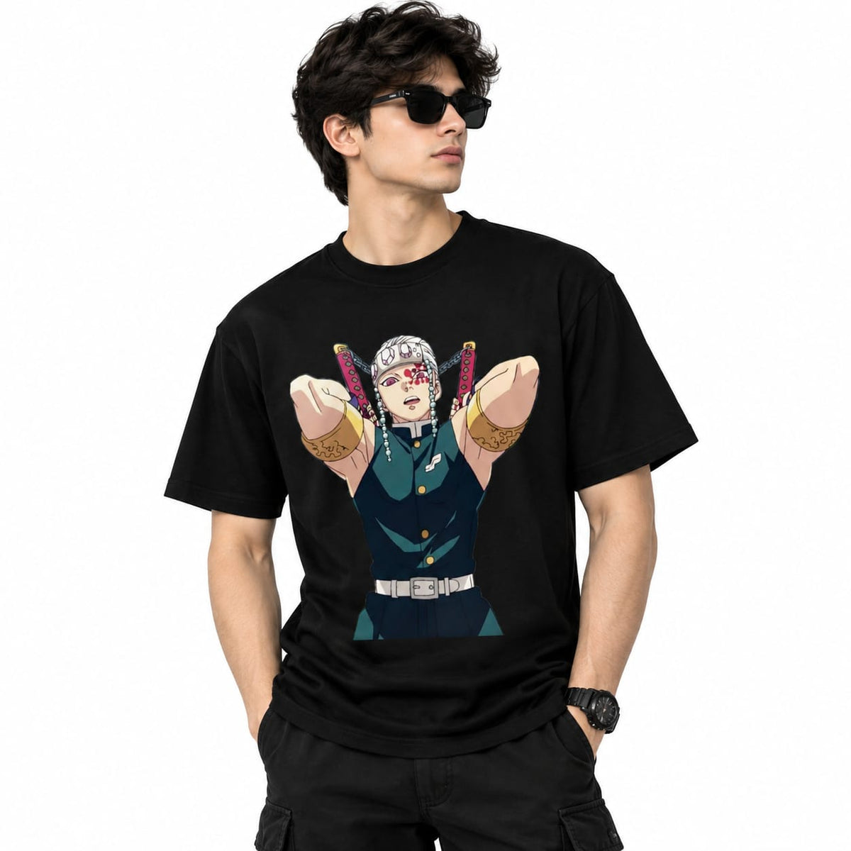 Demon Slayer Tengen Uzui Black T-Shirt – Sound Hashira Anime Graphic Streetwear Tee