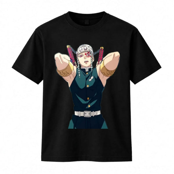 Demon Slayer Tengen Uzui Black T-Shirt – Sound Hashira Anime Graphic Streetwear Tee