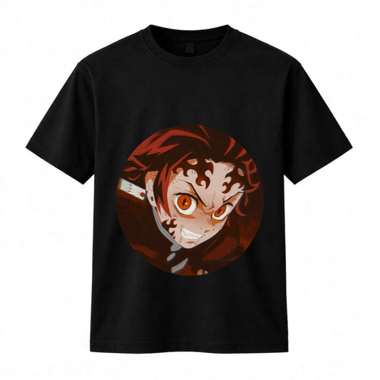 Demon Slayer Tanjiro Demon Mark Black T-Shirt – Circular Anime Graphic Streetwear Tee