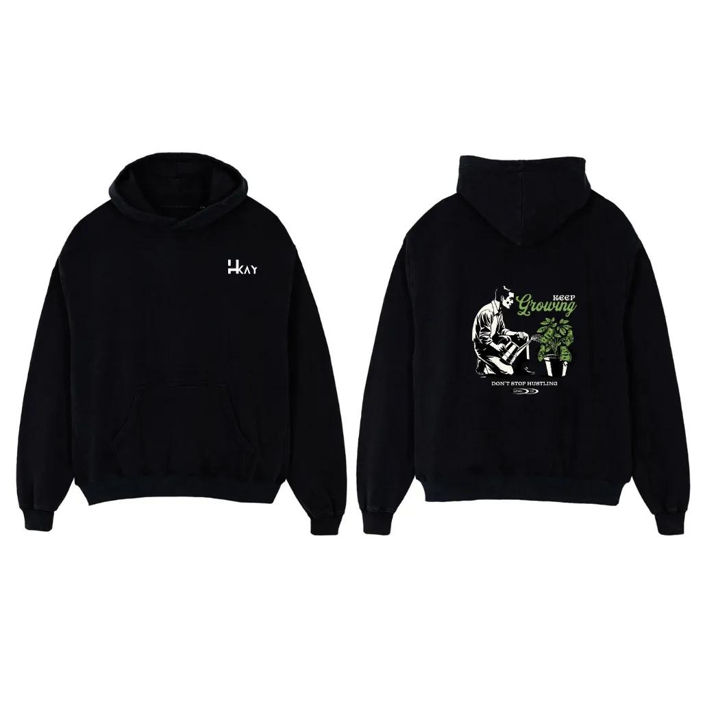 Retro Hustle Graphic Hoodie, Oversized Money Tree Aesthetic Back Print Sweatshirt, Unisex Streetwear