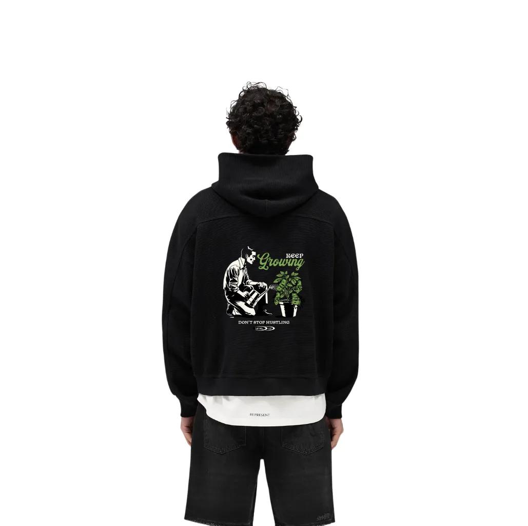 Retro Hustle Graphic Hoodie, Oversized Money Tree Aesthetic Back Print Sweatshirt, Unisex Streetwear