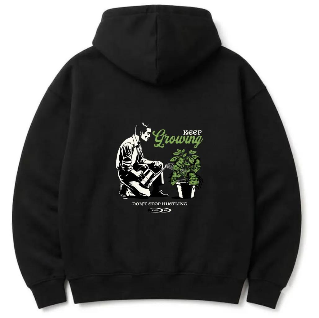 Retro Hustle Graphic Hoodie, Oversized Money Tree Aesthetic Back Print Sweatshirt, Unisex Streetwear