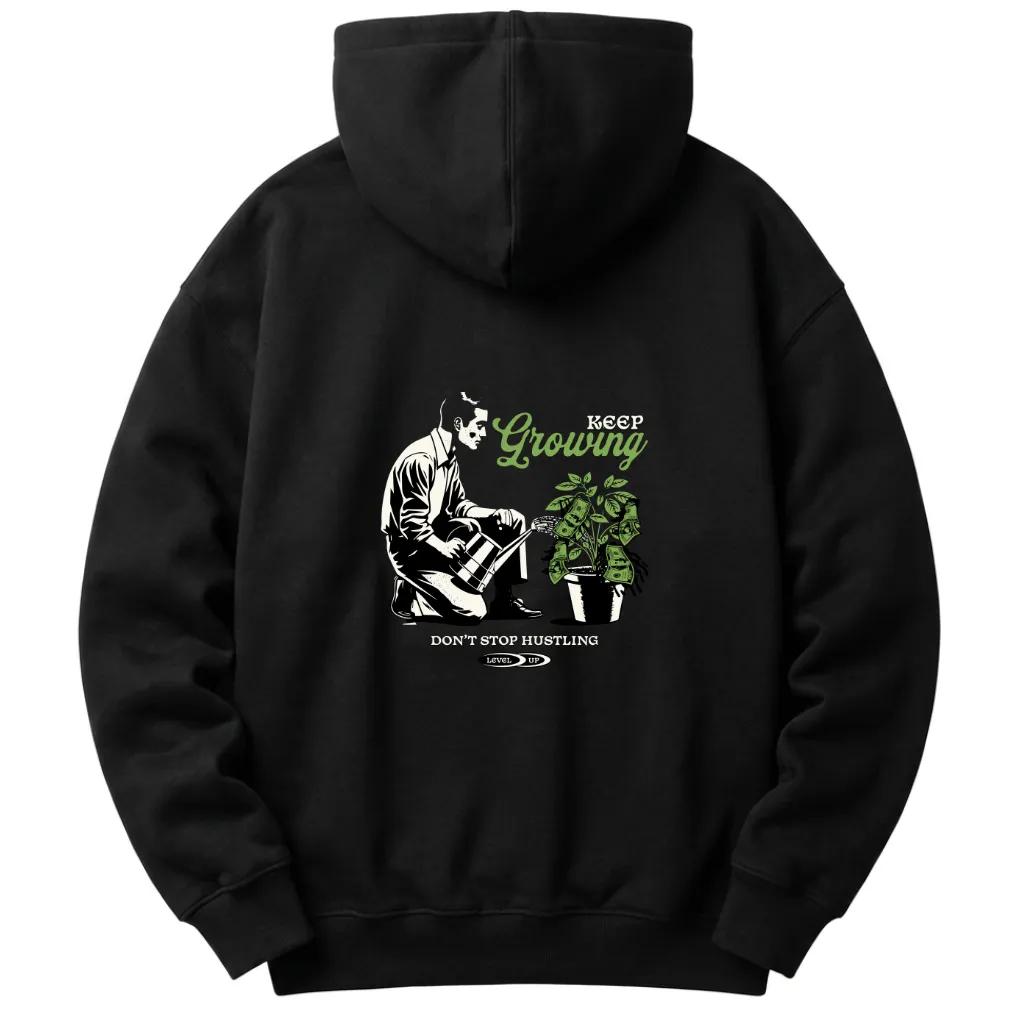 Retro Hustle Graphic Hoodie, Oversized Money Tree Aesthetic Back Print Sweatshirt, Unisex Streetwear