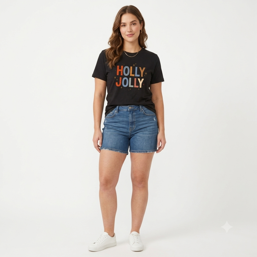 Holly Jolly Graphic T-Shirt – Black Festive Christmas Crewneck Tee