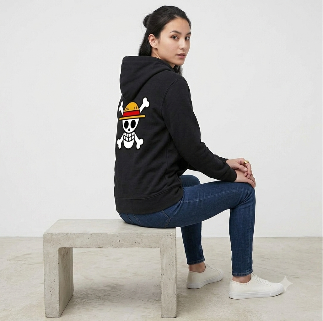 One Piece Straw Hat Jolly Roger Oversized Streetwear Hoodie