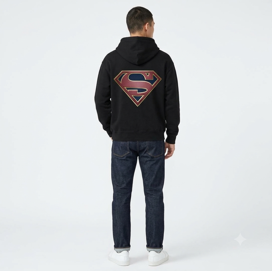 Men's Superman "House of El" Graphic Oversized Black Hoodie