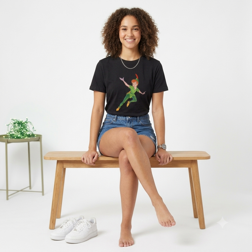 Peter Pan Flying Graphic T-Shirt – Classic Animated Streetwear Black Cotton Crewneck Tee