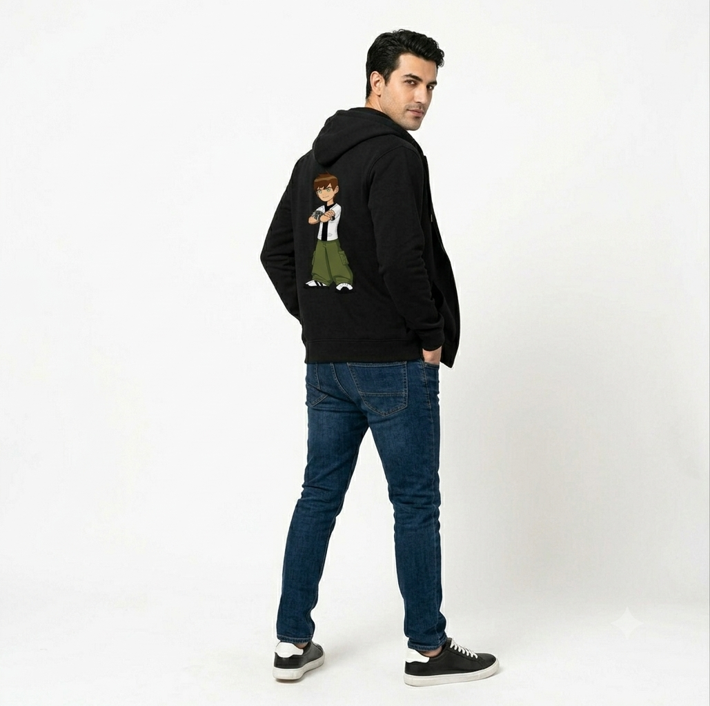 Ben 10 Ben Tennyson Graphic Back Print Hoodie – Classic Cartoon Network Black Pullover Sweatshirt