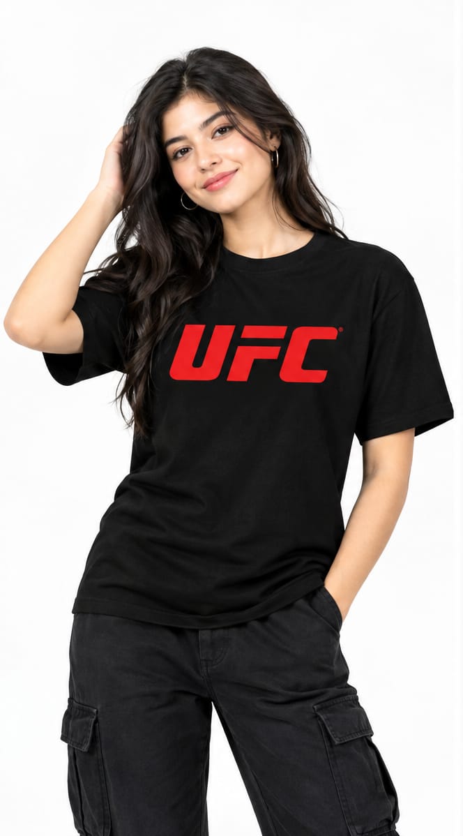HKAY Premium UFC Chest Logo Jet Black 200 GSM T-Shirt