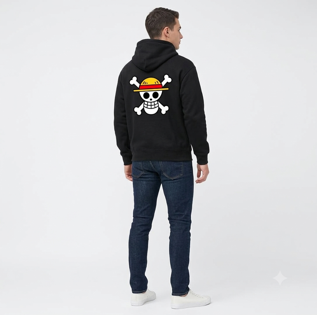 One Piece Straw Hat Jolly Roger Oversized Streetwear Hoodie