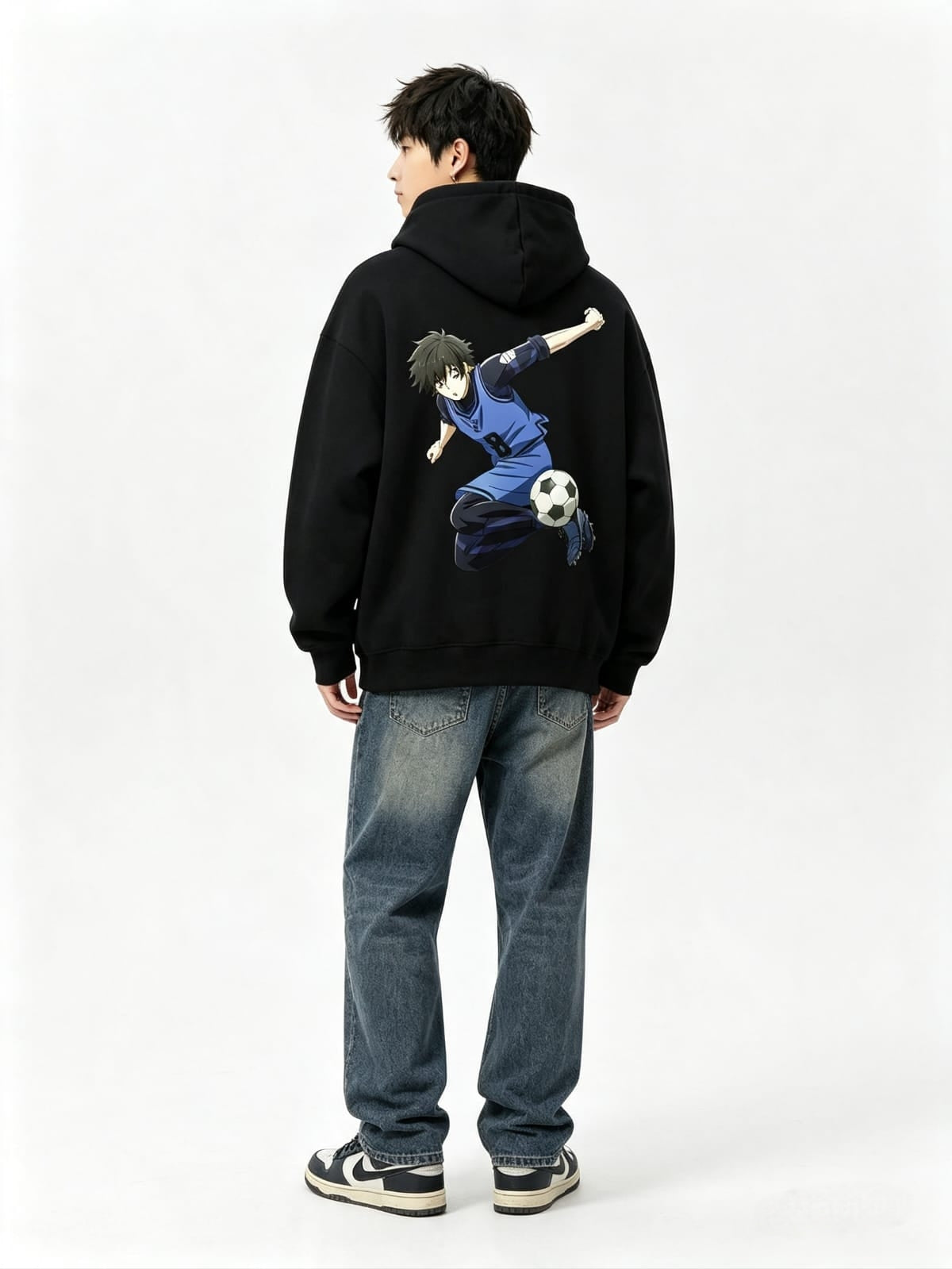 HKAY Premium Jet Black 320 GSM Anime Football Oversized Hoodie