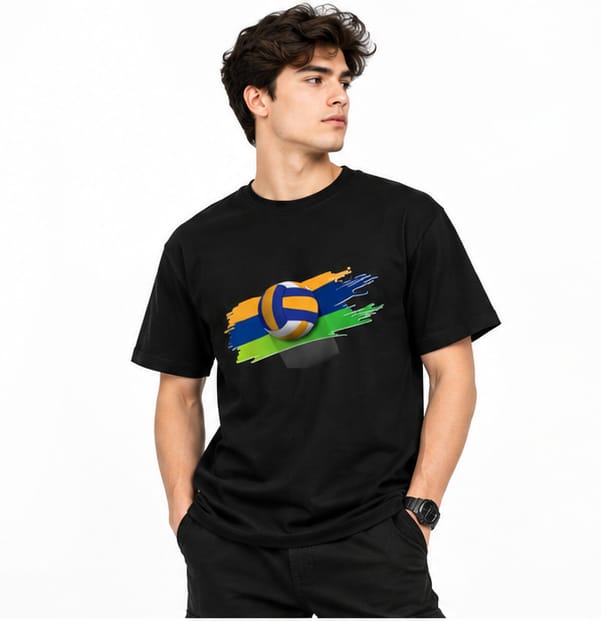 HKAY Premium Volleyball Splash Jet Black 200 GSM T-Shirt