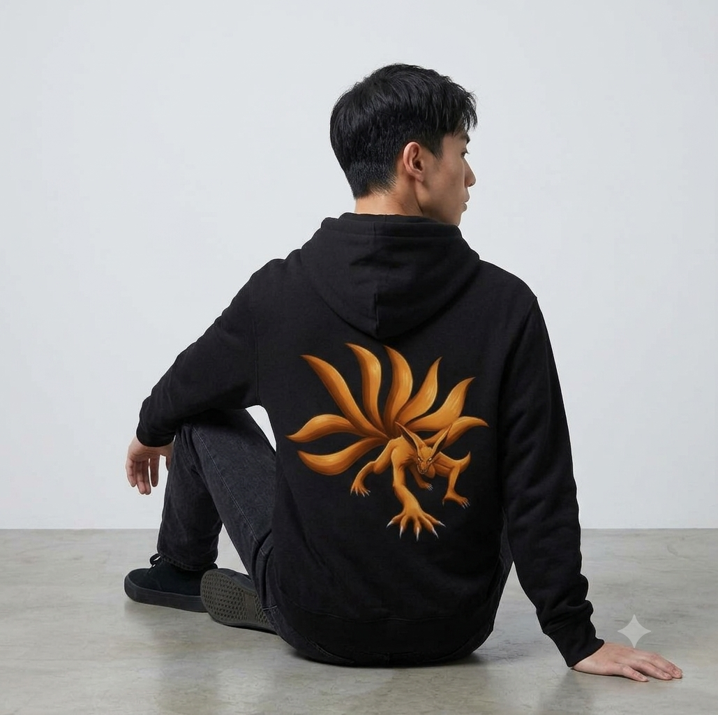 Kurama Nine-Tails Heavyweight Oversized Hoodie – 320 GSM Jet Black