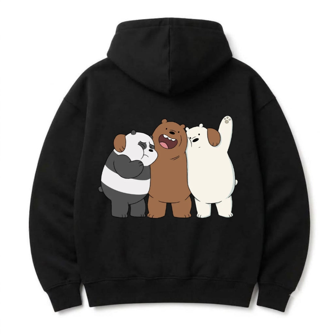 We Bare Bears Graphic Oversized Hoodie – 320 GSM Heavyweight Drop-Shoulder Streetwear Pullover (Black)