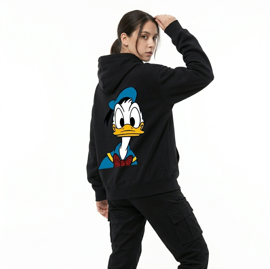The Donald Duck Classic Sailor Graphic Back-Print Pullover Hoodie pairs vintage Disney