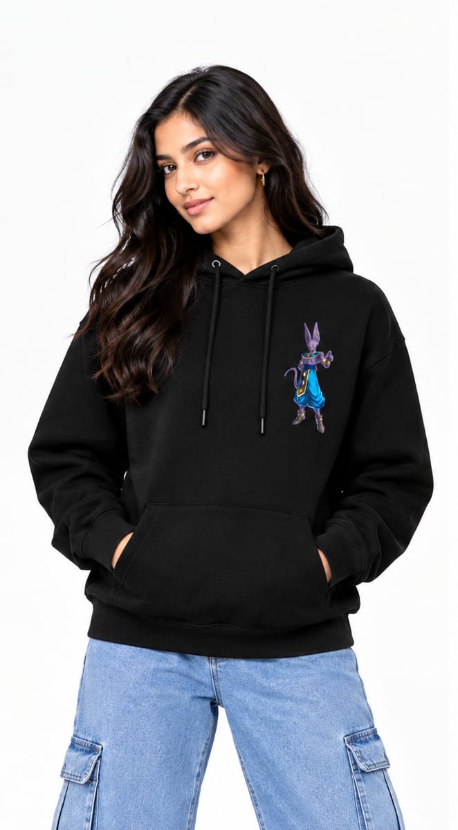 HKAY Premium Lord Beerus Jet Black 320 GSM Hoodie