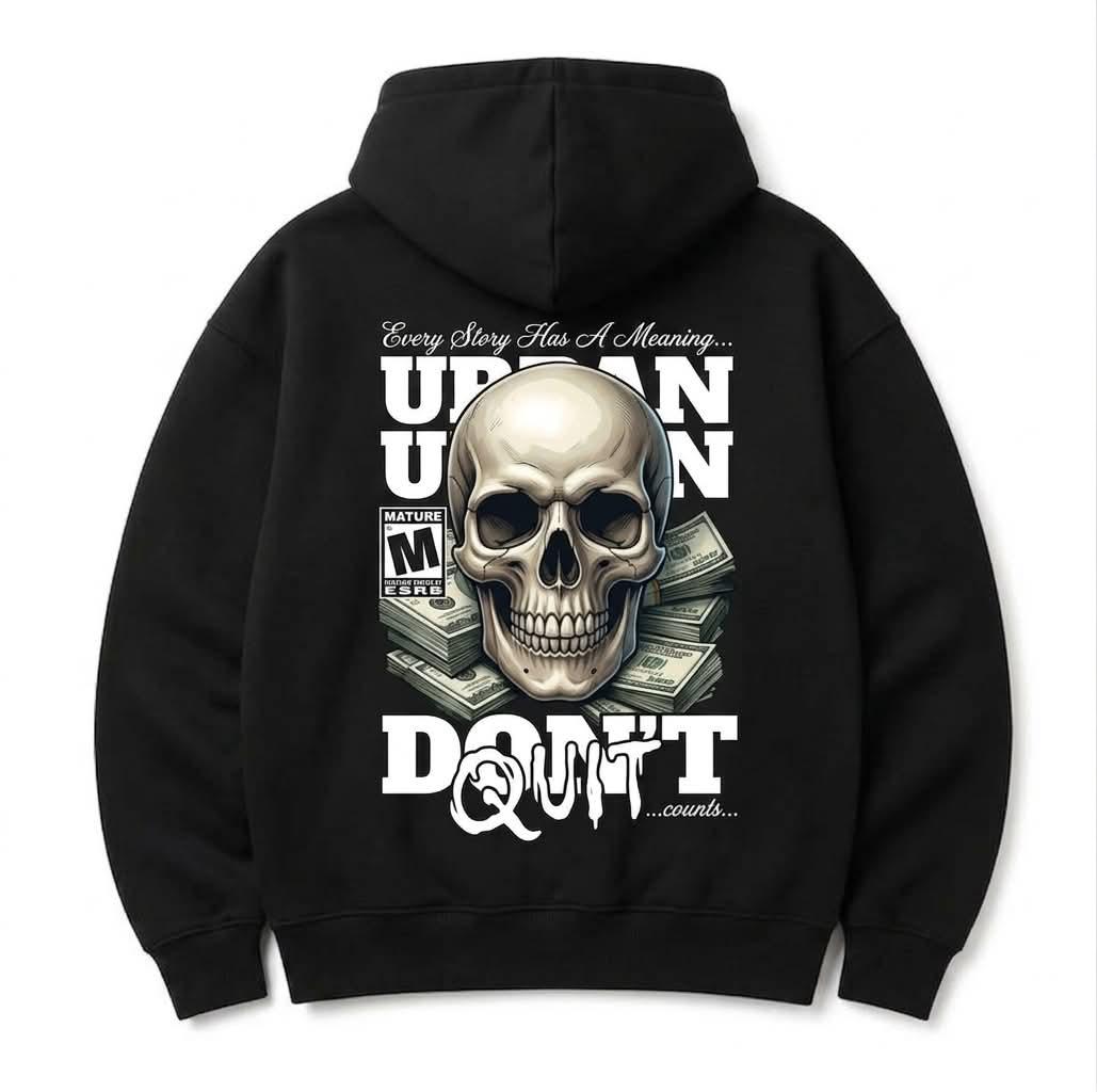 HKAY Black Urban Union Oversized Hoodie – Skull Graphic Streetwear