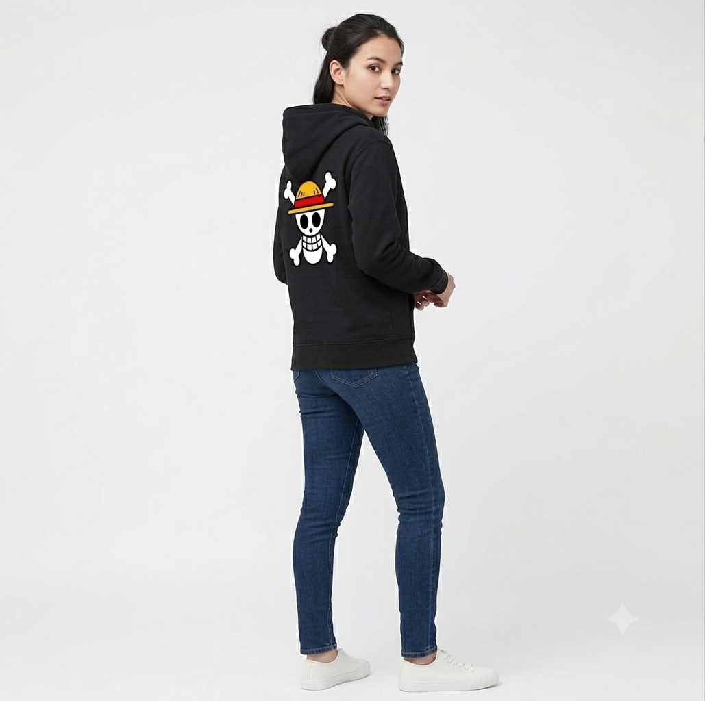 One Piece Straw Hat Jolly Roger Oversized Streetwear Hoodie