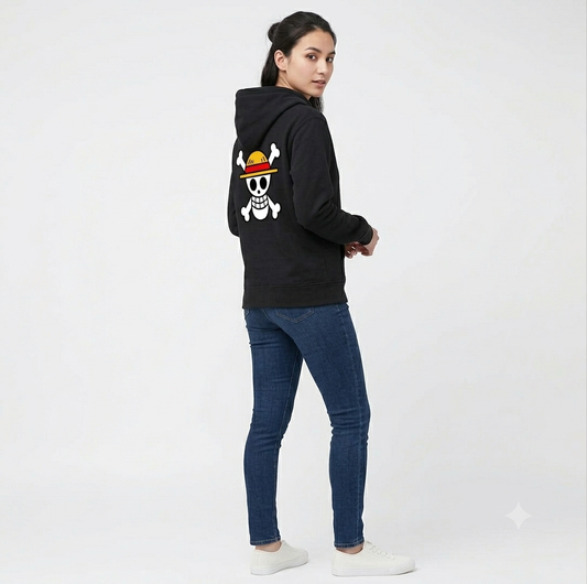 One Piece Straw Hat Jolly Roger Oversized Streetwear Hoodie