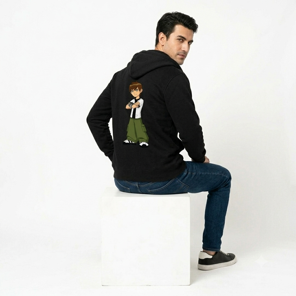 Ben 10 Ben Tennyson Graphic Back Print Hoodie – Classic Cartoon Network Black Pullover Sweatshirt