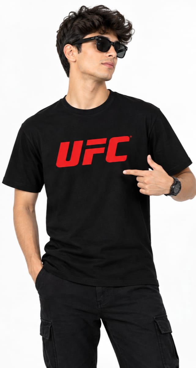 HKAY Premium UFC Chest Logo Jet Black 200 GSM T-Shirt