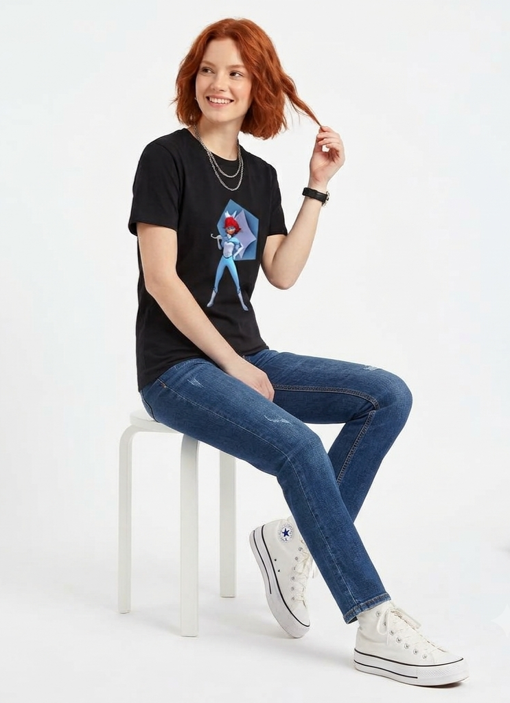 Bunnix Graphic T-Shirt – Miraculous Ladybug Alix Kubdel Black Cotton Crewneck Tee