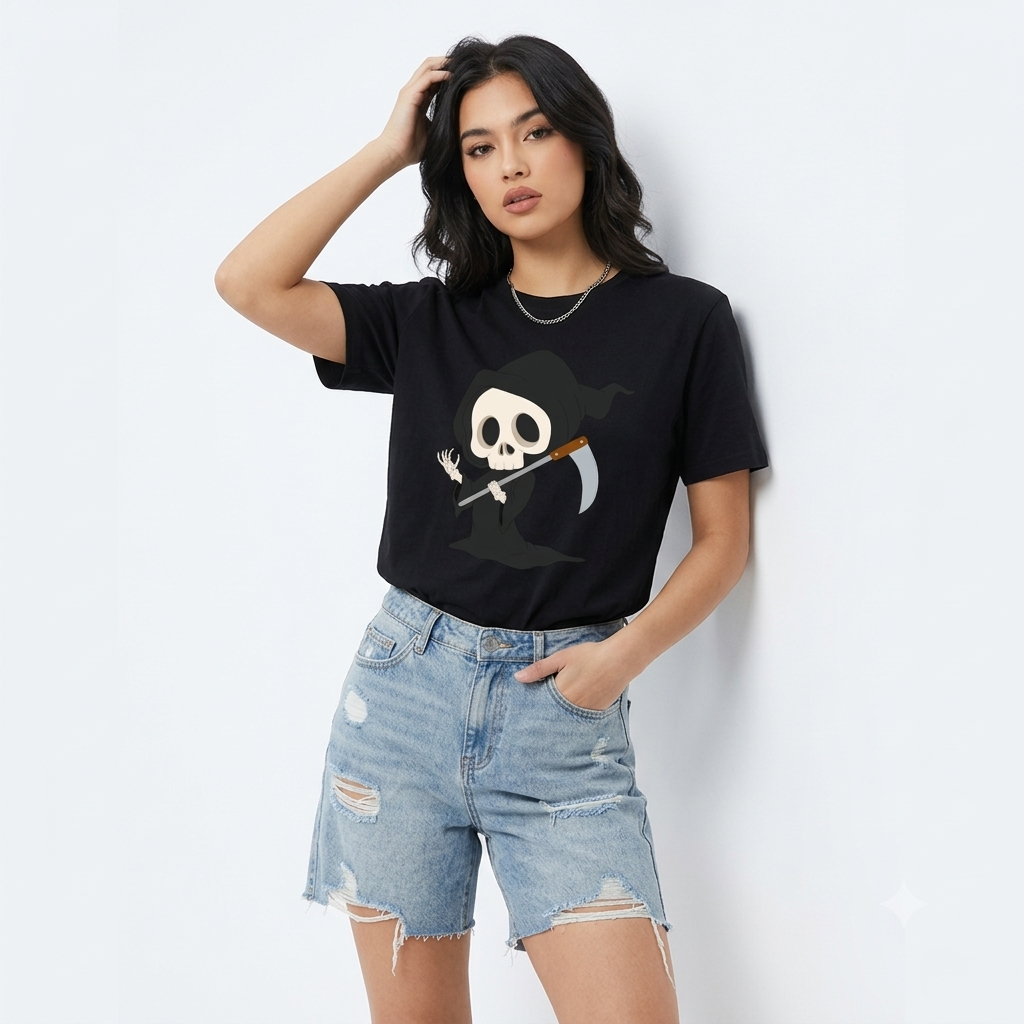 Grim Reaper Graphic T-Shirt | Cute Chibi Death Black Streetwear Tee
