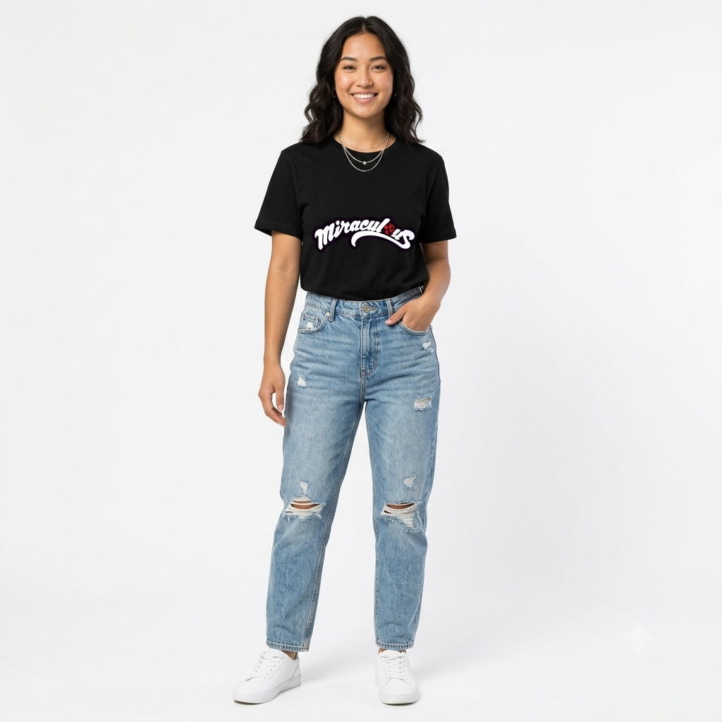 Miraculous Ladybug Graphic Black T-Shirt | Retro Collegiate Unisex Streetwear Crewneck