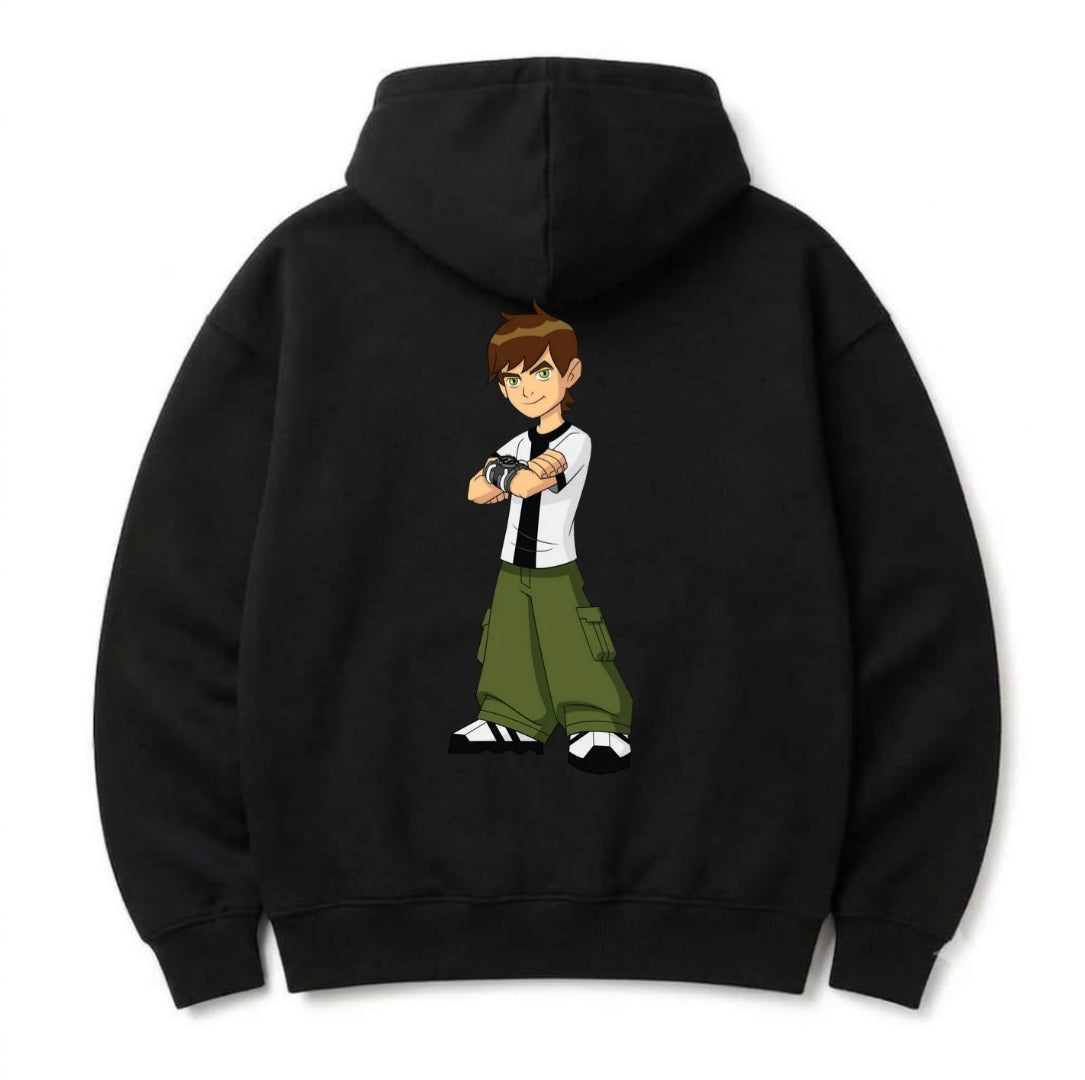 Ben 10 Ben Tennyson Graphic Back Print Hoodie – Classic Cartoon Network Black Pullover Sweatshirt
