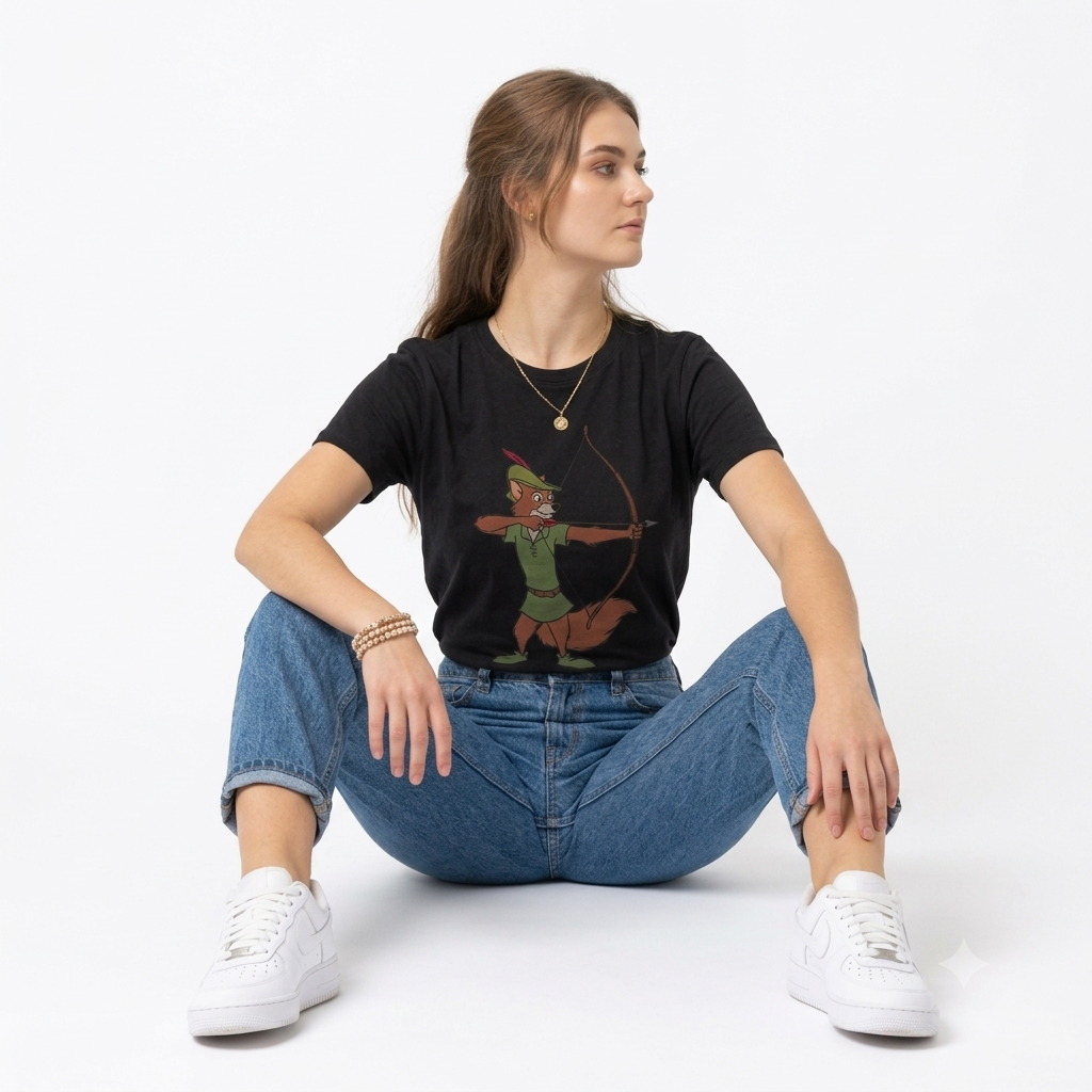 Robin Hood Fox Graphic T-Shirt – Black Streetwear Cotton Crewneck Tee